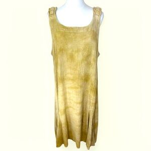 Oh my Gauze! Tie‎ dye in tan cotton size 3 pleaded strap flounce tank midi dress